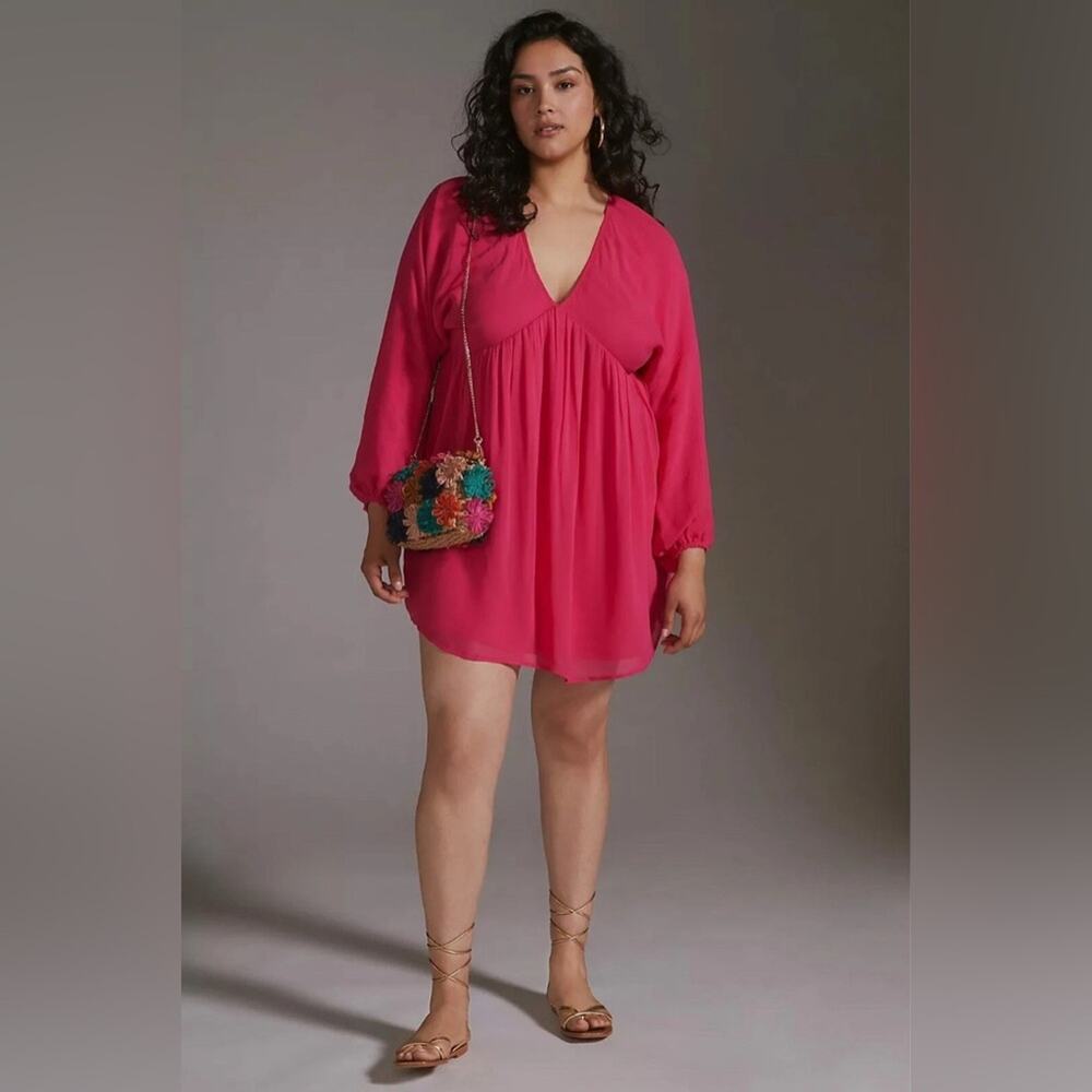 NWT Anthropologie x LETMEBE bright pink baby doll dress Let Me Be S